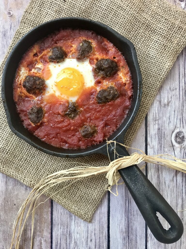 Paleo Baked Eggs with Meatballs and Bacon-Follow Our Passion