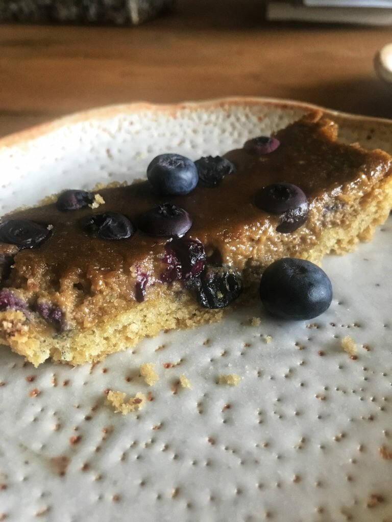Paleo Salted Caramel and Blueberry Tart (grain free +refined sugar free)